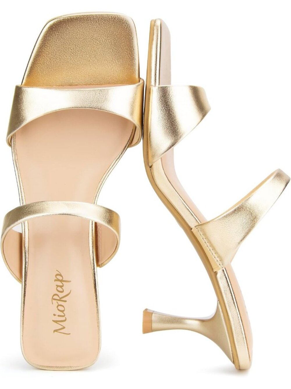 Women's Gold Faux Leather Square Open Toe Fashion Comfort Kitten Heels Sandals